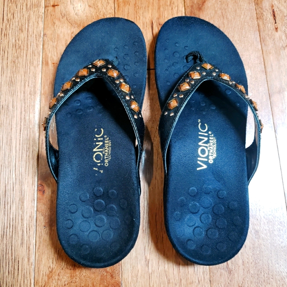 Vionic jewel black flip flop sandals - Floriana